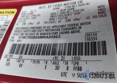 2021 Ford Bronco Sport Big Bend from USA, damaged, VIN 3FMCR9B69MRA95863